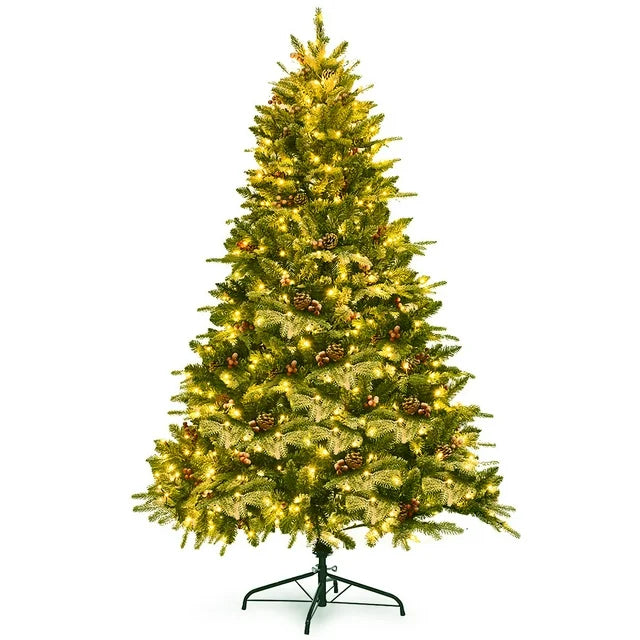Costway 6.5Ft Pre-lit Snow Flocked Hinged Artificial Christmas Spruce Tree w/ 450 Lights Costway