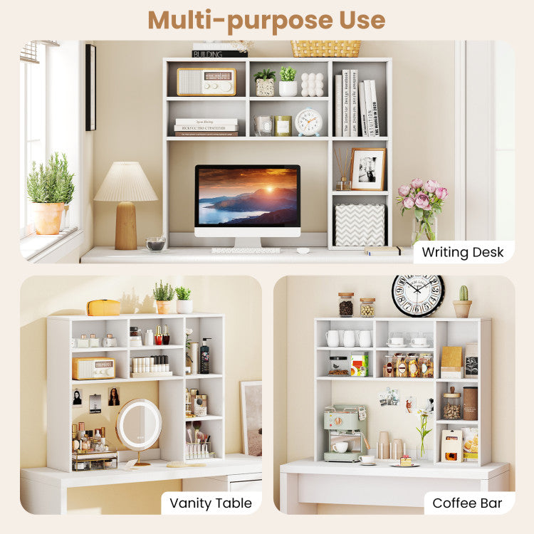 Desktop Bookshelf with 7 Open Cubbies and 3 Adjustable Shelves