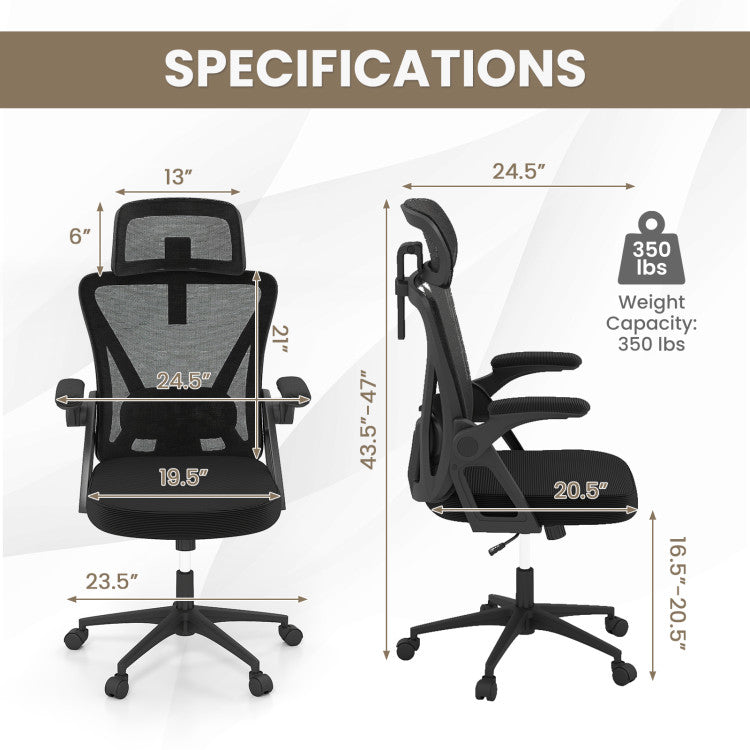 Ergonomic Mesh Office Chair with Adjustable Lumbar Support and Flip-up Armrests
