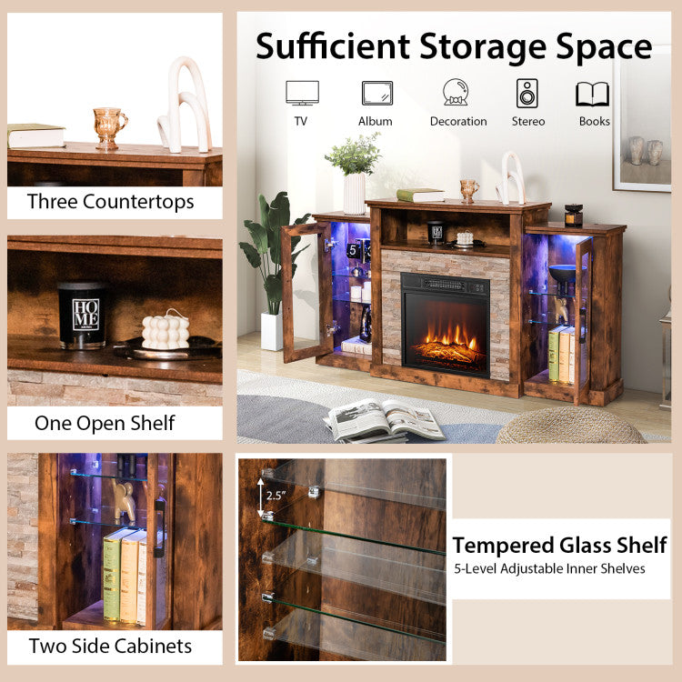 Electric Fireplace TV Stand with 16-Color Led Lights for TVs up to 65 Inch