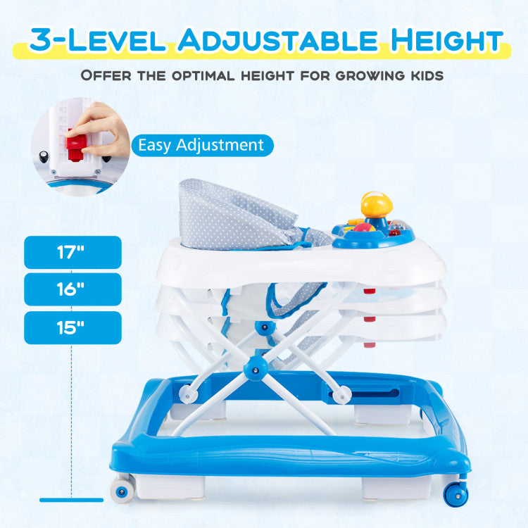 Foldable Baby Walker with 3 Adjustable Heights and Padded Seat