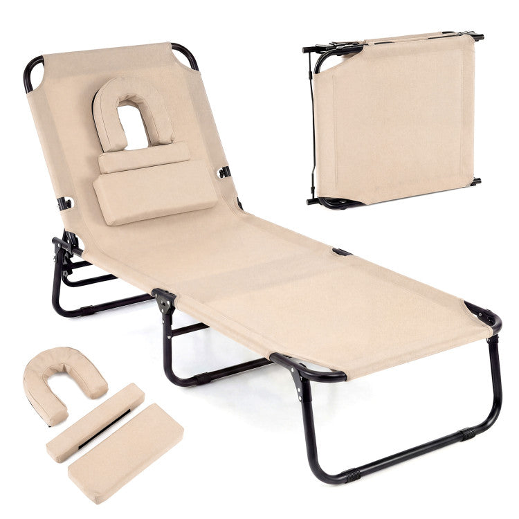 Folding Face Down Tanning Chair with Face Hole 3 Removable Pillows
