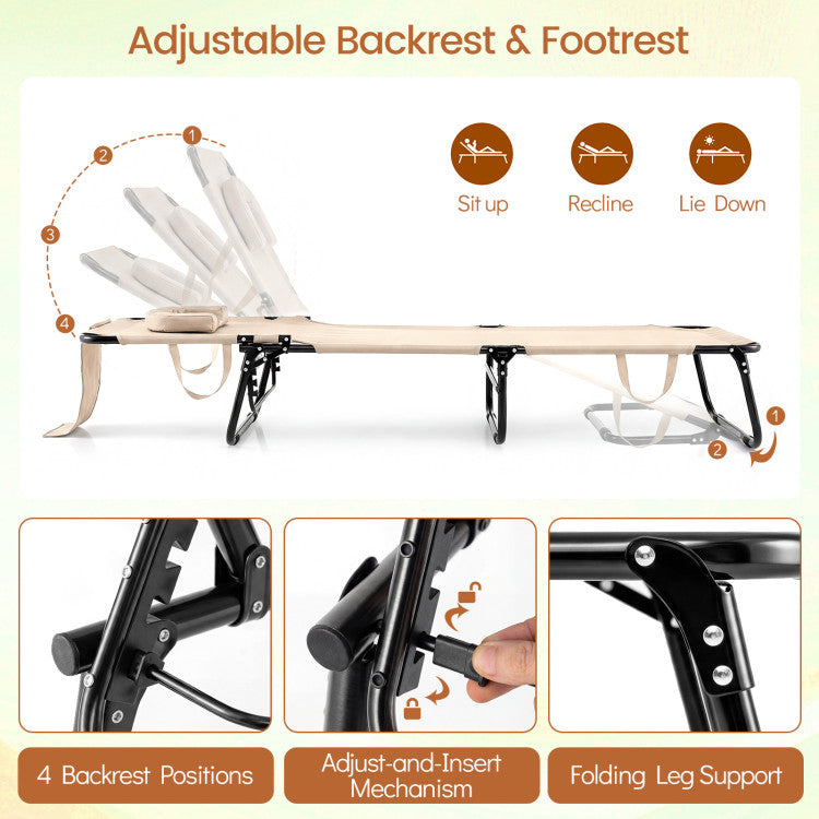 Folding Face Down Tanning Chair with Face Hole 3 Removable Pillows