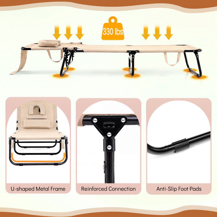 Folding Face Down Tanning Chair with Face Hole 3 Removable Pillows
