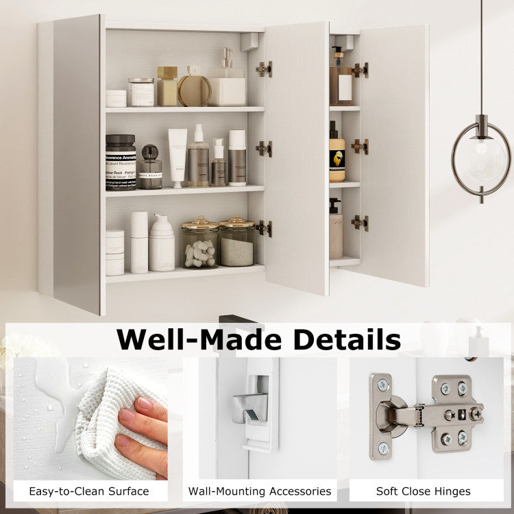 Frameless Bathroom Wall Mounted Mirror Cabinet with 3 Doors