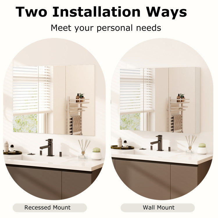 Frameless Bathroom Wall Mounted Mirror Cabinet with 3 Doors