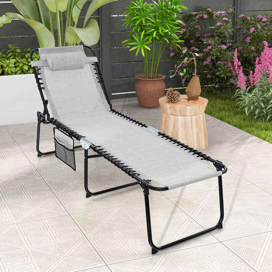 Patio Folding Chaise Lounge Chair Portable Sun Lounger with Adjustable Backrest Gray
