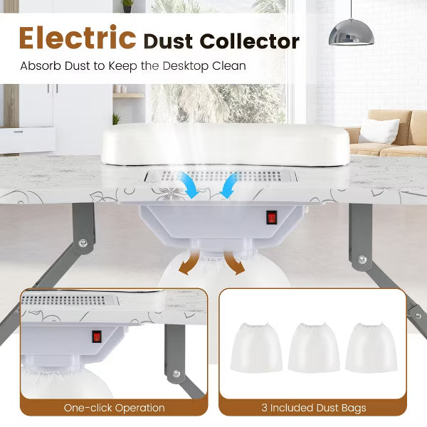 Costway Folding & Portable Manicure Table with Dust Collector LED Lamp Carry Bag White