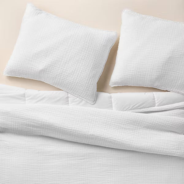 Full/Queen Textured Chambray Comforter & Sham Set White - Casaluna