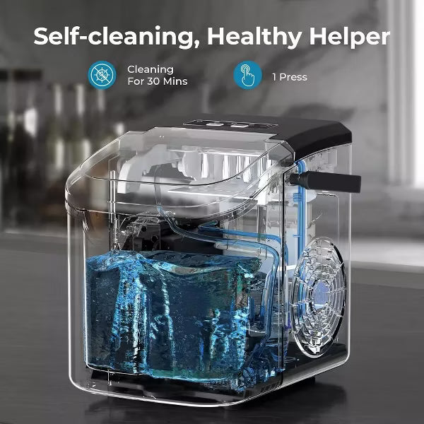Electactic Ice Maker Countertop, 26 Lbs/24H, 8 Cubes in 6 Mins, 2 Sizes Bullet Ice, Self-Cleaning, Black