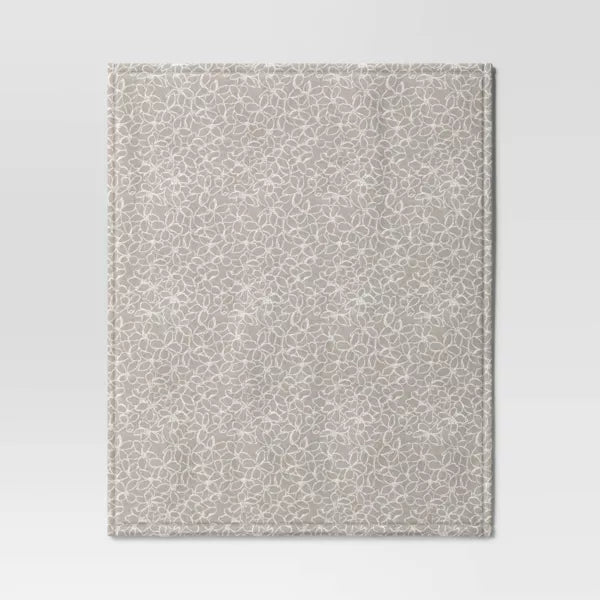 Gray Floral Printed Plush Throw Blanket Room Essentials
