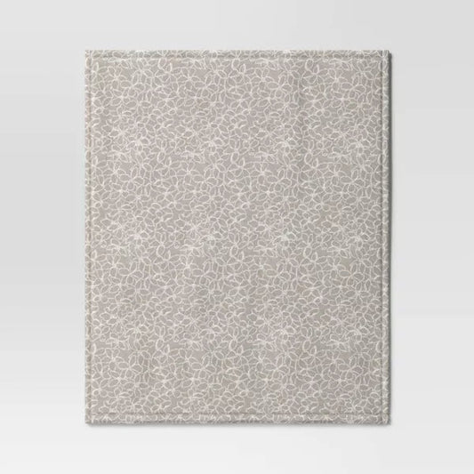 Gray Floral Printed Plush Throw Blanket Room Essentials