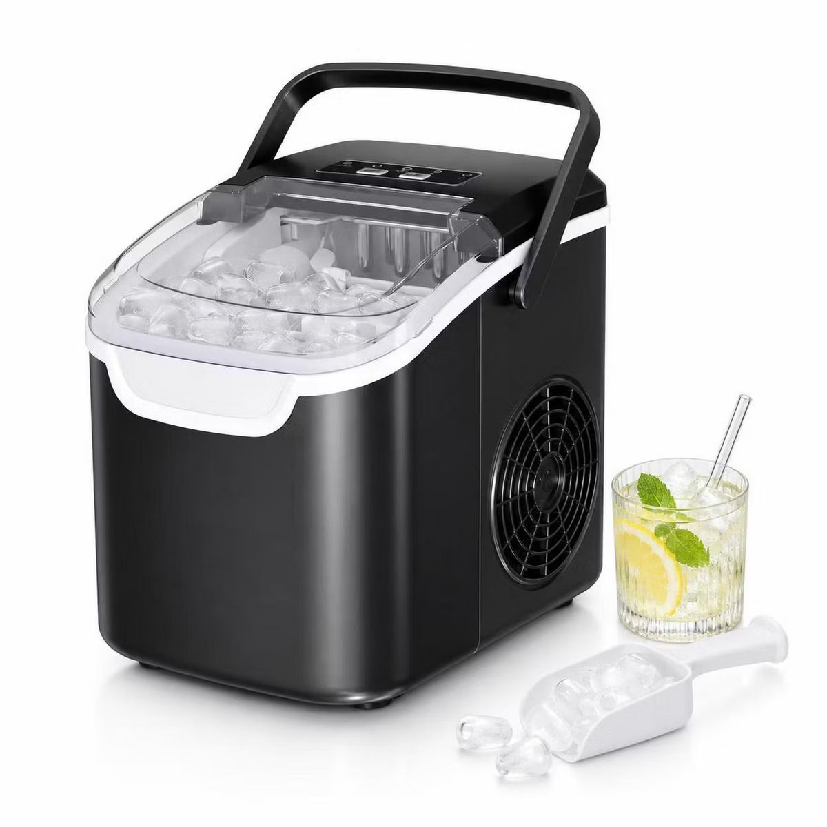 Electactic Ice Maker Countertop, 26 Lbs/24H, 8 Cubes in 6 Mins, 2 Sizes Bullet Ice, Self-Cleaning, Black