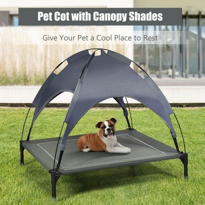 36'' Portable Elevated Dog Cot Outdoor Cooling Pet Bed w/ Removable Canopy Shade