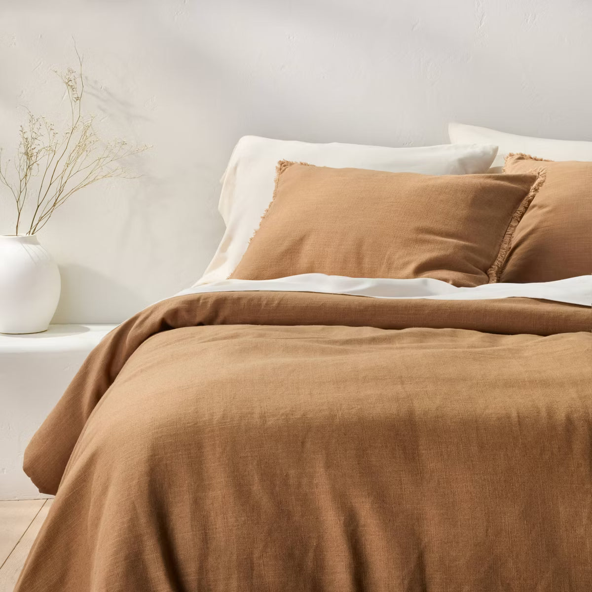 King/California King Heavyweight Linen Blend Comforter & Sham Set Warm Brown - Casaluna