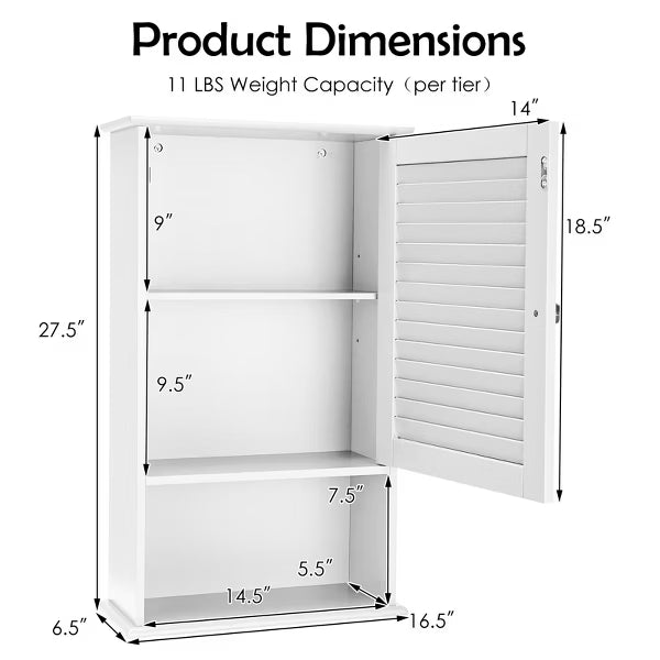 Wall Cabinet Hanging Bathroom Storage Cabinet 27.5'' Height Adjustable