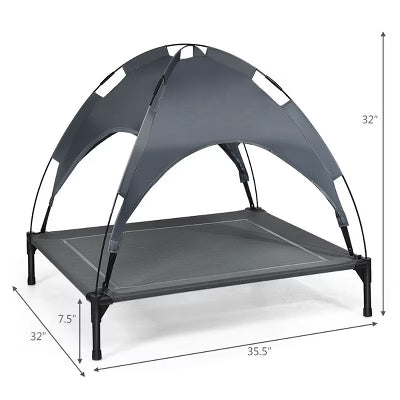 36'' Portable Elevated Dog Cot Outdoor Cooling Pet Bed w/ Removable Canopy Shade