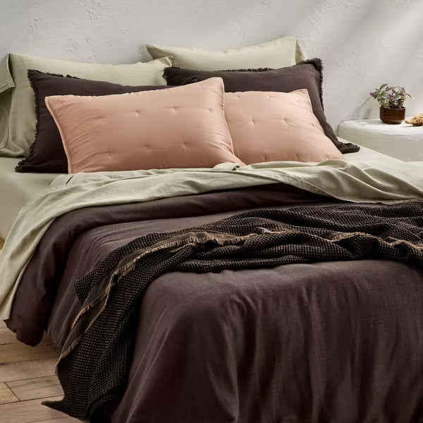 King Heavyweight Linen Blend Comforter and Sham Set Dark Fig - Casaluna