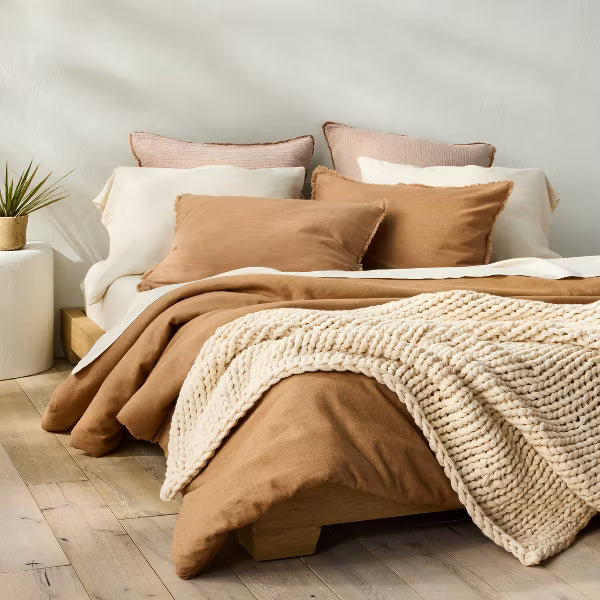 King/California King Heavyweight Linen Blend Comforter & Sham Set Warm Brown - Casaluna
