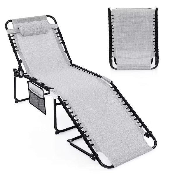 Patio Folding Chaise Lounge Chair Portable Sun Lounger with Adjustable Backrest Gray