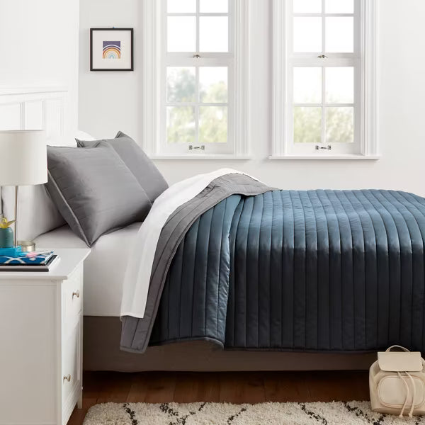 Satin Quilt - Dark Gray - Twin/Twin Extra Long Room Essentials
