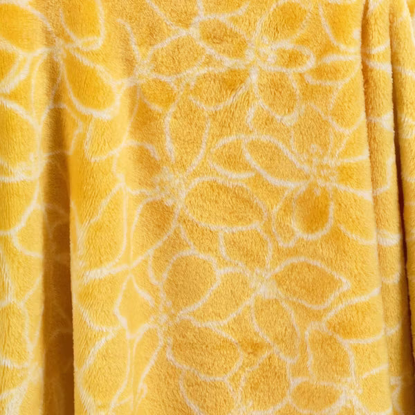 Yellow Floral Printed Plush Throw Blanket Room Essentials