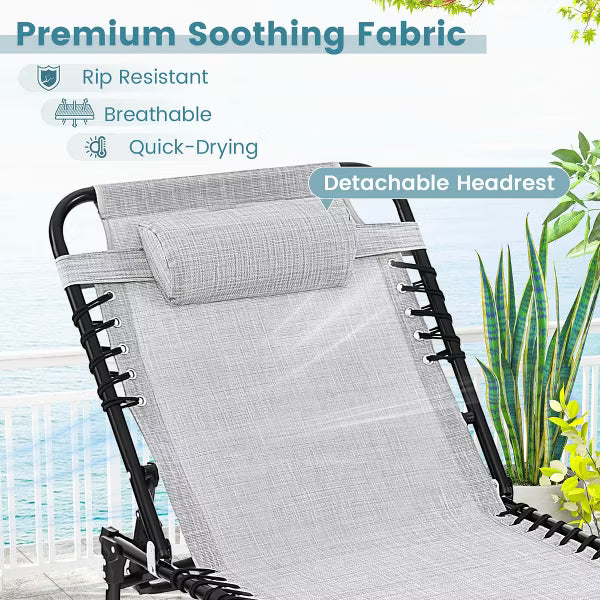 Patio Folding Chaise Lounge Chair Portable Sun Lounger with Adjustable Backrest Gray