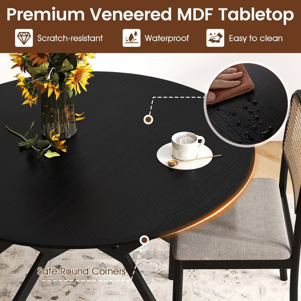 Folding Dining Table 47" Extendable Round Kitchen Table w/Drop Leaves for Home Black