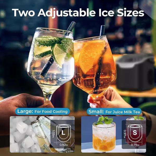 Electactic Ice Maker Countertop, 26 Lbs/24H, 8 Cubes in 6 Mins, 2 Sizes Bullet Ice, Self-Cleaning, Black