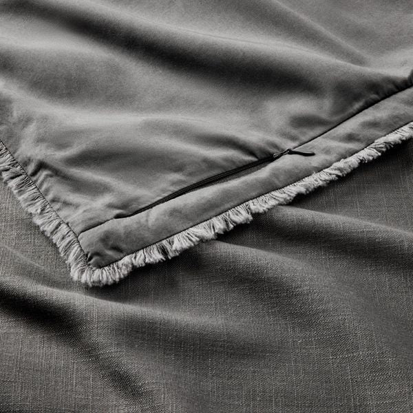 King/California Heavyweight Linen Blend Comforter & Sham Set Dark Gray - Casaluna