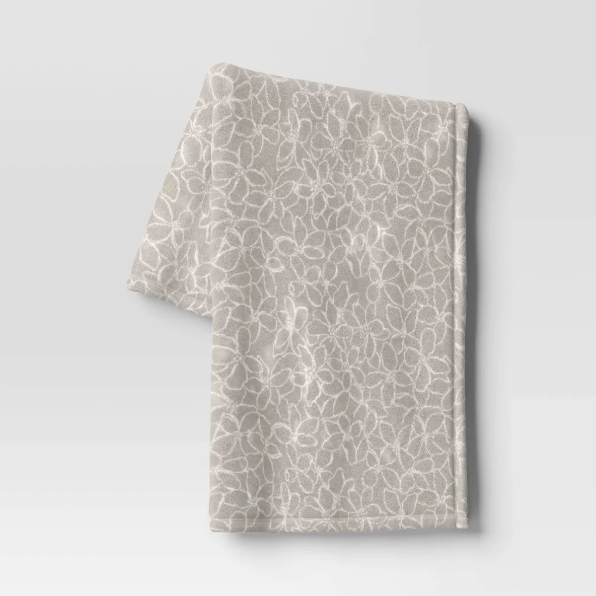 Gray Floral Printed Plush Throw Blanket Room Essentials