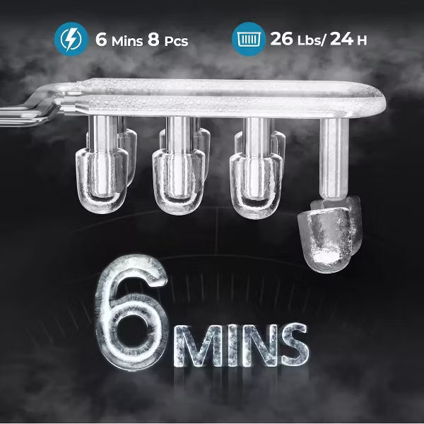 Electactic Ice Maker Countertop, 26 Lbs/24H, 8 Cubes in 6 Mins, 2 Sizes Bullet Ice, Self-Cleaning, Black