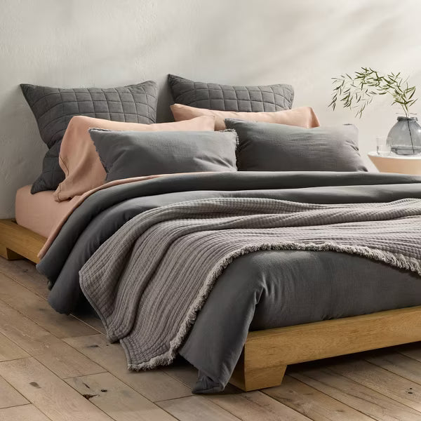 King/California Heavyweight Linen Blend Comforter & Sham Set Dark Gray - Casaluna