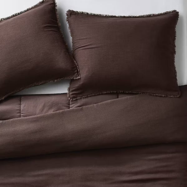 King Heavyweight Linen Blend Comforter and Sham Set Dark Fig - Casaluna