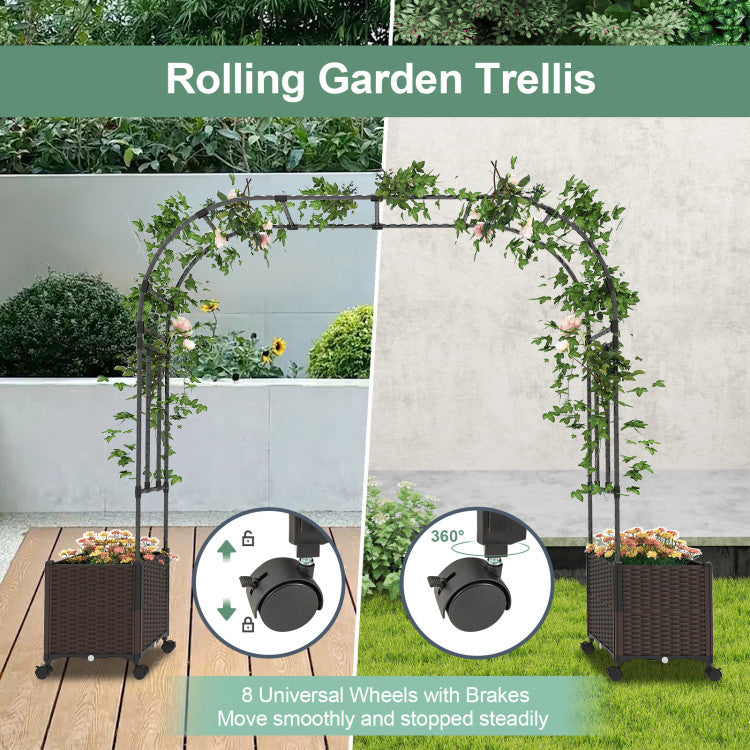 6.6 Feet Garden Arch Trellis with 2 Planter Boxes and Lockable Wheels