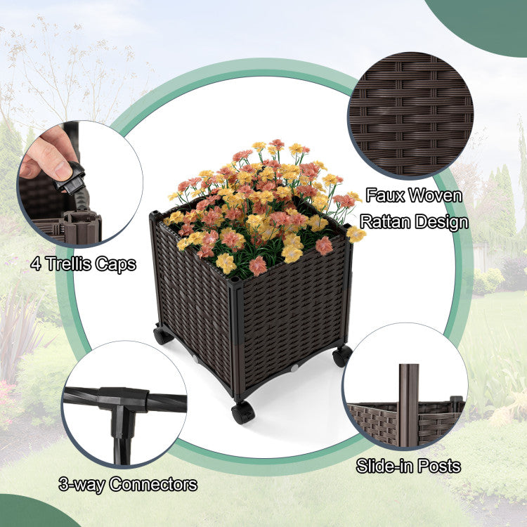 6.6 Feet Garden Arch Trellis with 2 Planter Boxes and Lockable Wheels