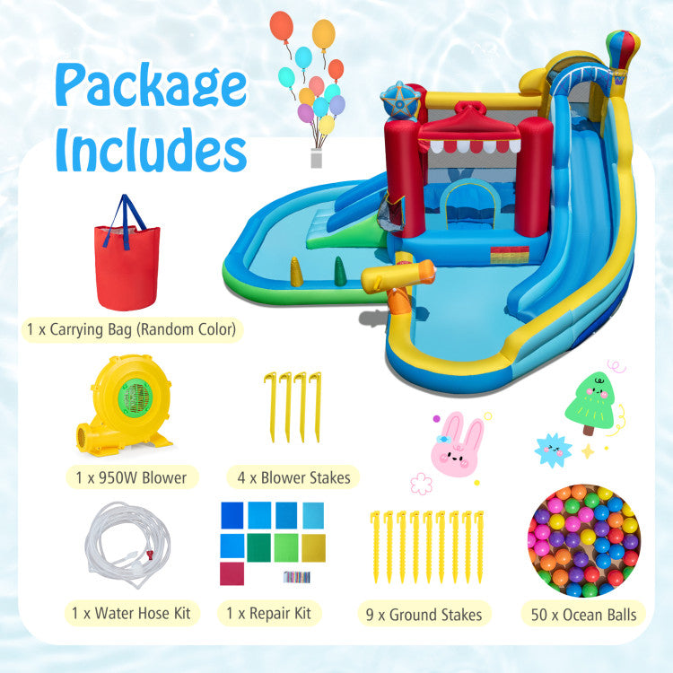 Inflatable Water Park Water Slide Wet Dry Combo Bounce House with 950W Blower