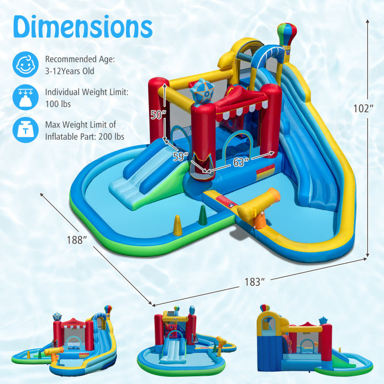 Inflatable Water Park Water Slide Wet Dry Combo Bounce House with 950W Blower