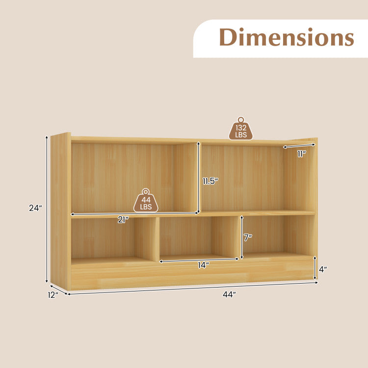 Kids 2-Shelf Bookcase 5-Cube Wood Toy Storage Cabinet Organizer
