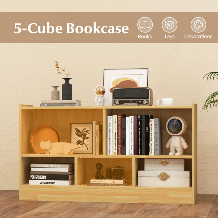 Kids 2-Shelf Bookcase 5-Cube Wood Toy Storage Cabinet Organizer