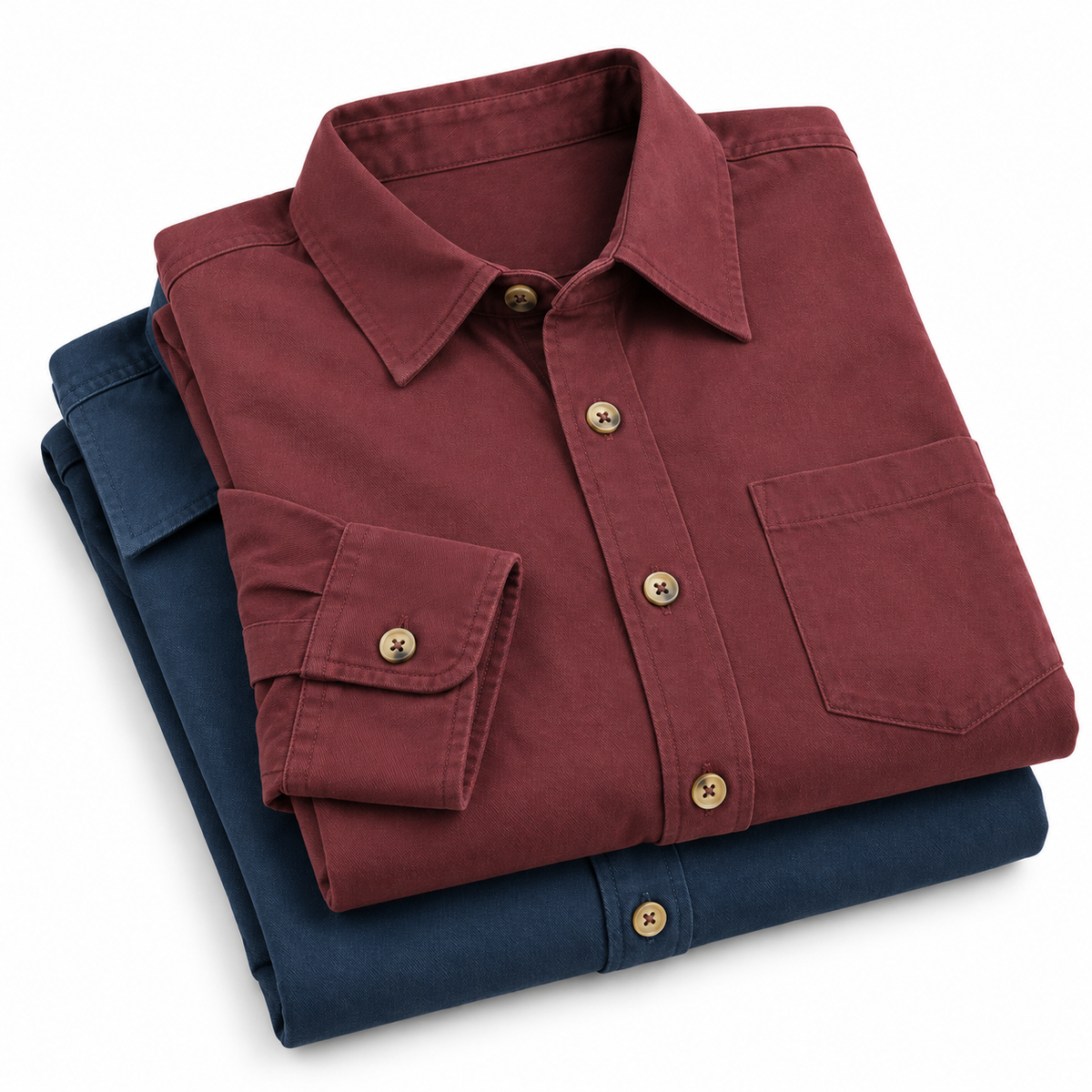 Seventh Avenue 2-Pack Cotton Button-Down Shirts – Blue & Maroon – Medium