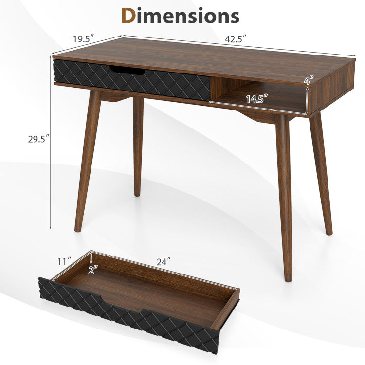Costway Mid-Century Desk - Drawer & Open Storage Compartment