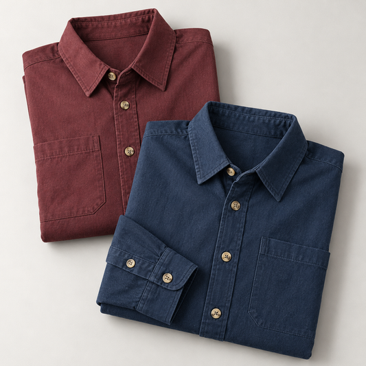 Seventh Avenue 2-Pack Cotton Button-Down Shirts – Blue & Maroon – Medium