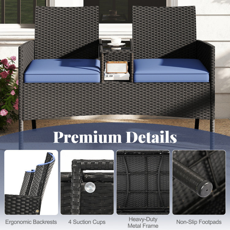 Damaged - Patio Loveseat with Built-in Table for Backyard Porch