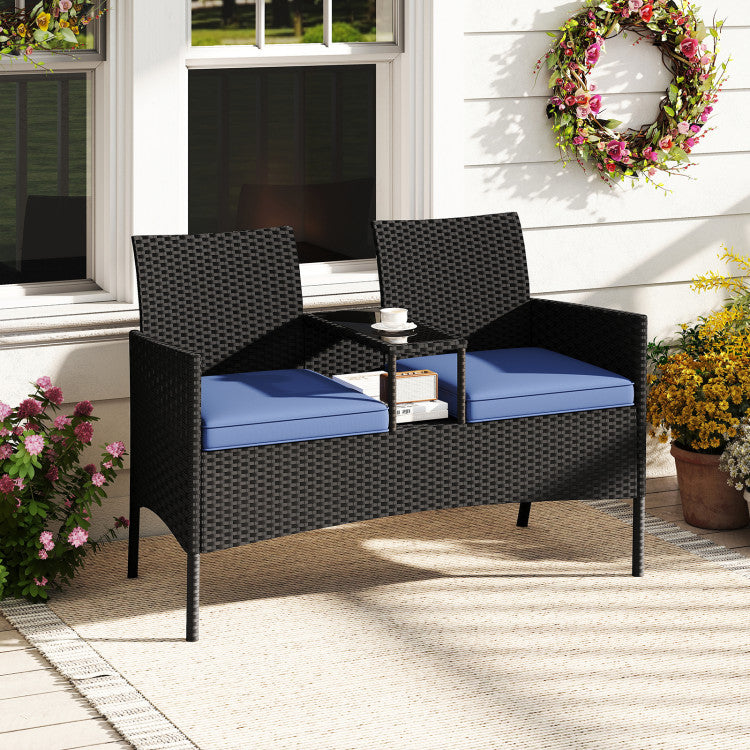 Damaged - Patio Loveseat with Built-in Table for Backyard Porch