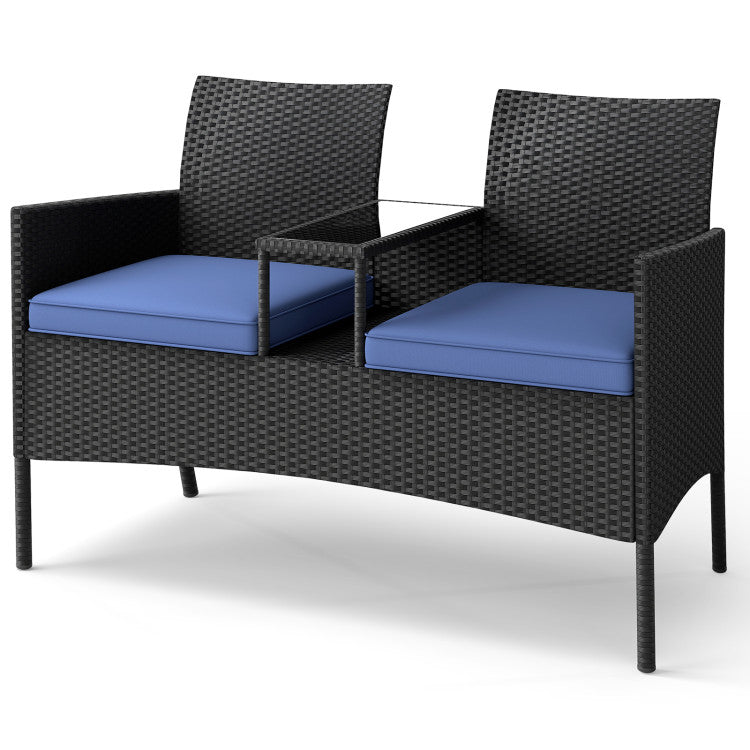 Damaged - Patio Loveseat with Built-in Table for Backyard Porch