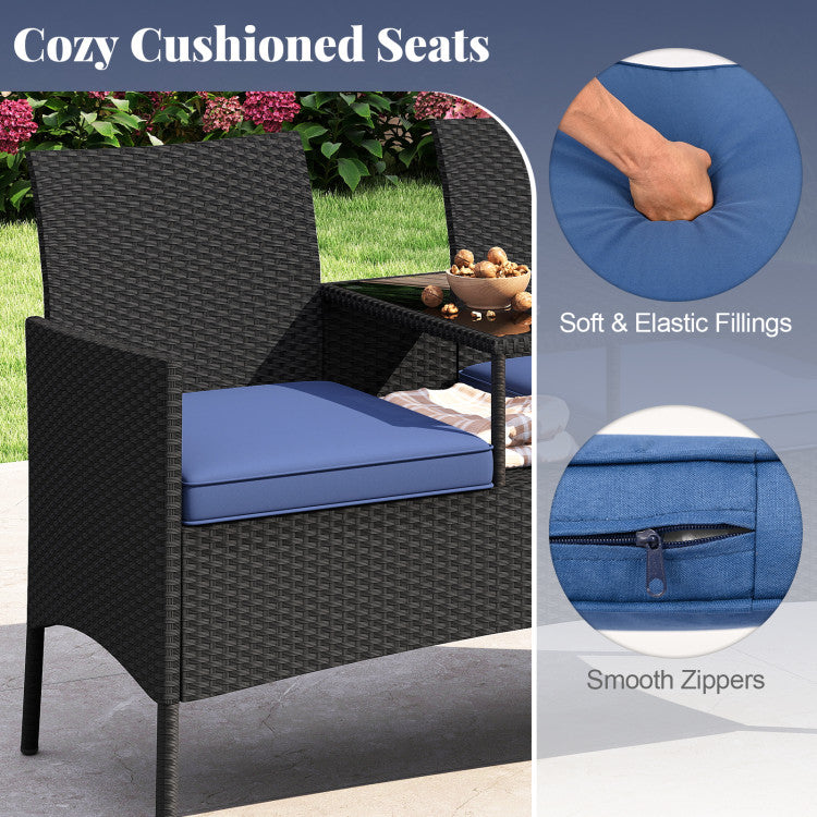 Damaged - Patio Loveseat with Built-in Table for Backyard Porch