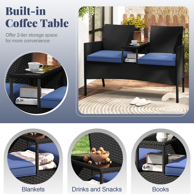 Damaged - Patio Loveseat with Built-in Table for Backyard Porch