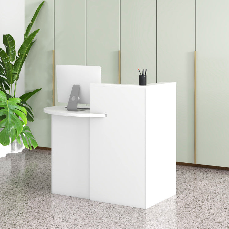 Reception Office Desk with Open Shelf and Lockable Drawer Costway