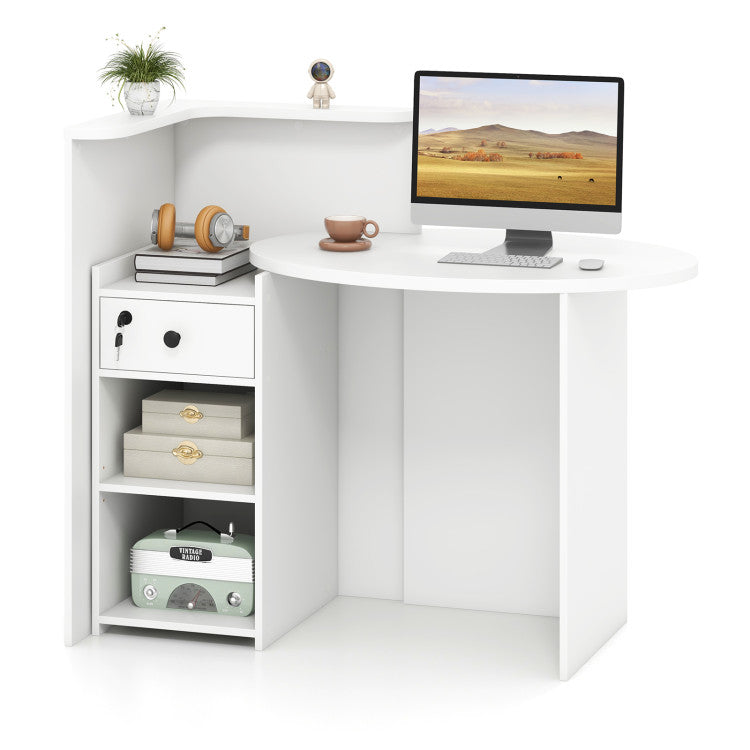 Reception Office Desk with Open Shelf and Lockable Drawer Costway